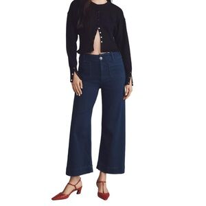 Maeve The Colette Crop High-Rise Wide-Leg Dark Blue Jeans Anthropologie Size 25